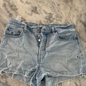 Levi's Light Blue Distressed Button-Fly Denim Shorts
